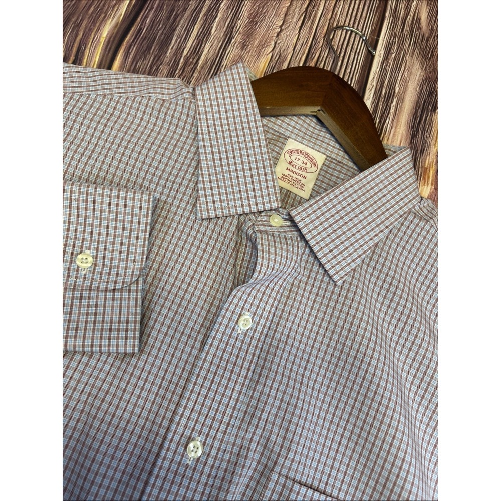 Brooks Brothers‎ Madison Fit 17 1/2 - 34 Blue Long Sleeve Button Up Check Mens